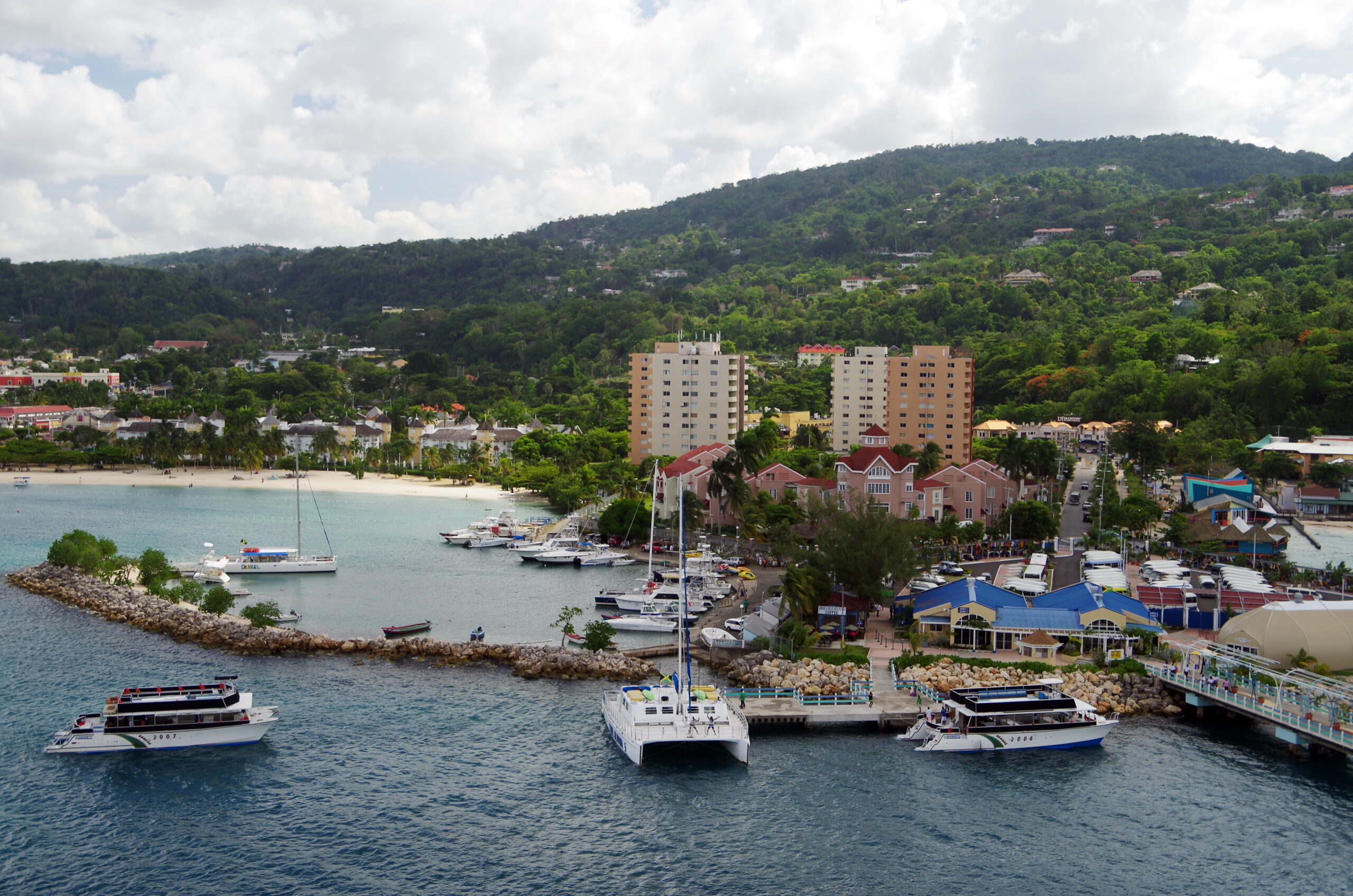 View of Ocho Rios town and coastline in Jamaica