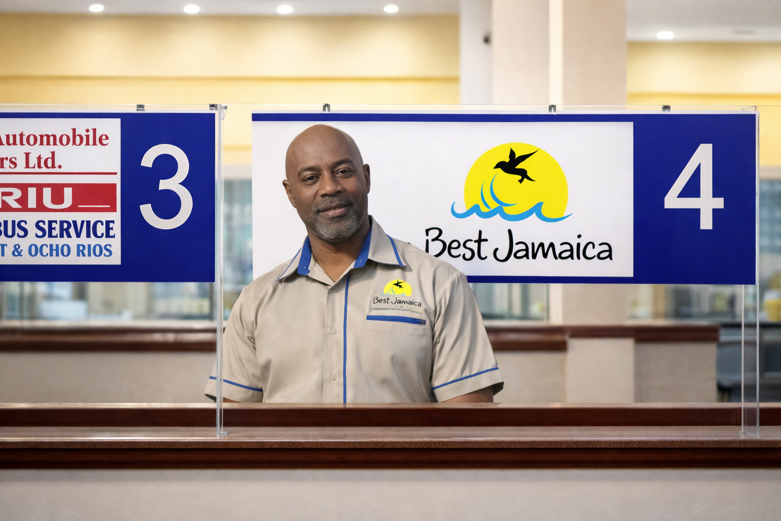 Desk 4 inside Montego Bay Airport — pre-booked transportation pickup point
